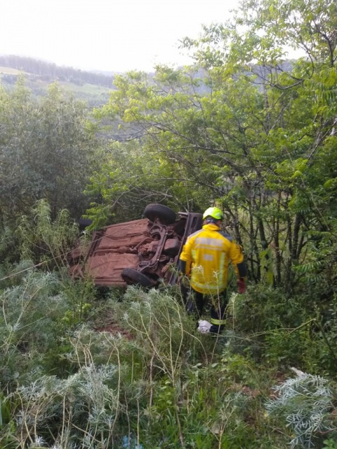 Carro cai 40 metros em ribanceira e fica preso em árvores no interior