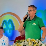 Presidente da Cooperoeste, Sebastião Vilanova, durante a Assembleia do último sábado. Foto: Divulgação