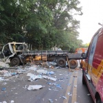 Homem de 36 anos dirigia o caminhão (Foto: Corpo de Bombeiros)