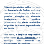 Esclarecimento emitido pela Administração Municipal de Maravilha, por meio da Secretaria de Saúde. Reprodução Redes Sociais
