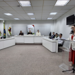 Promotora de Justiça Raquel Marramon da Silveira na instalação da 3ª PJ de Maravilha. Foto: Divulgação/MPSC