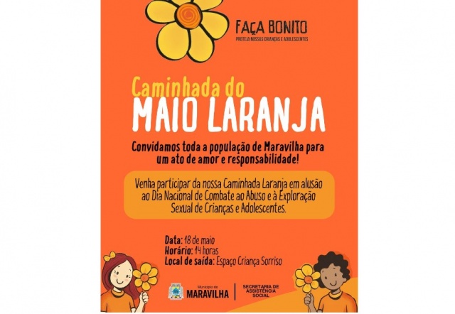 Caminhada do Maio Laranja será realizada em Maravilha mobilizando pela proteção de crianças e adolescentes